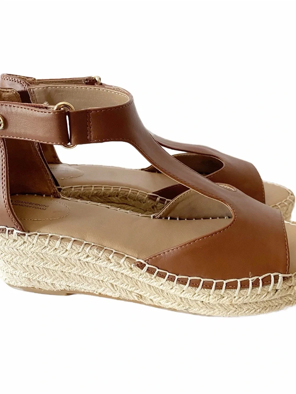 Giani Bernini CAYLAA wedge espadrille sandal saddle brown smooth vegan leather